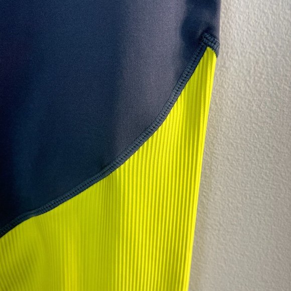 ZYIA Leggings 14 16 Neon Yellow Parallel Luxe High Rise 7/8 Ruched Ribbed Active - Picture 5 of 13